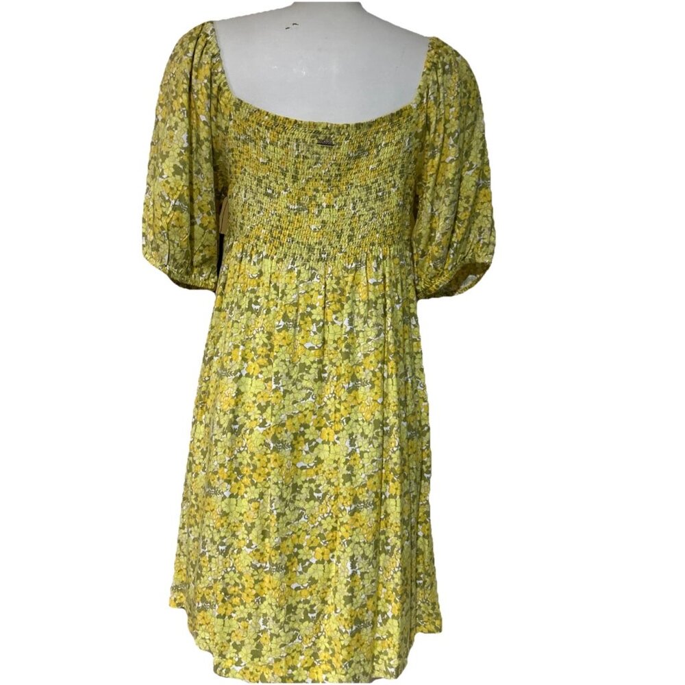 Babydoll Mini-dress Yellow Floral Stretch Bodice Volcom Woman's 8 Fairy core M - Picture 9 of 14